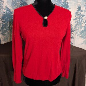 ❤️ Eric Scot Red Knit Blouse – Keyhole Neckline – Size Medium ❤️